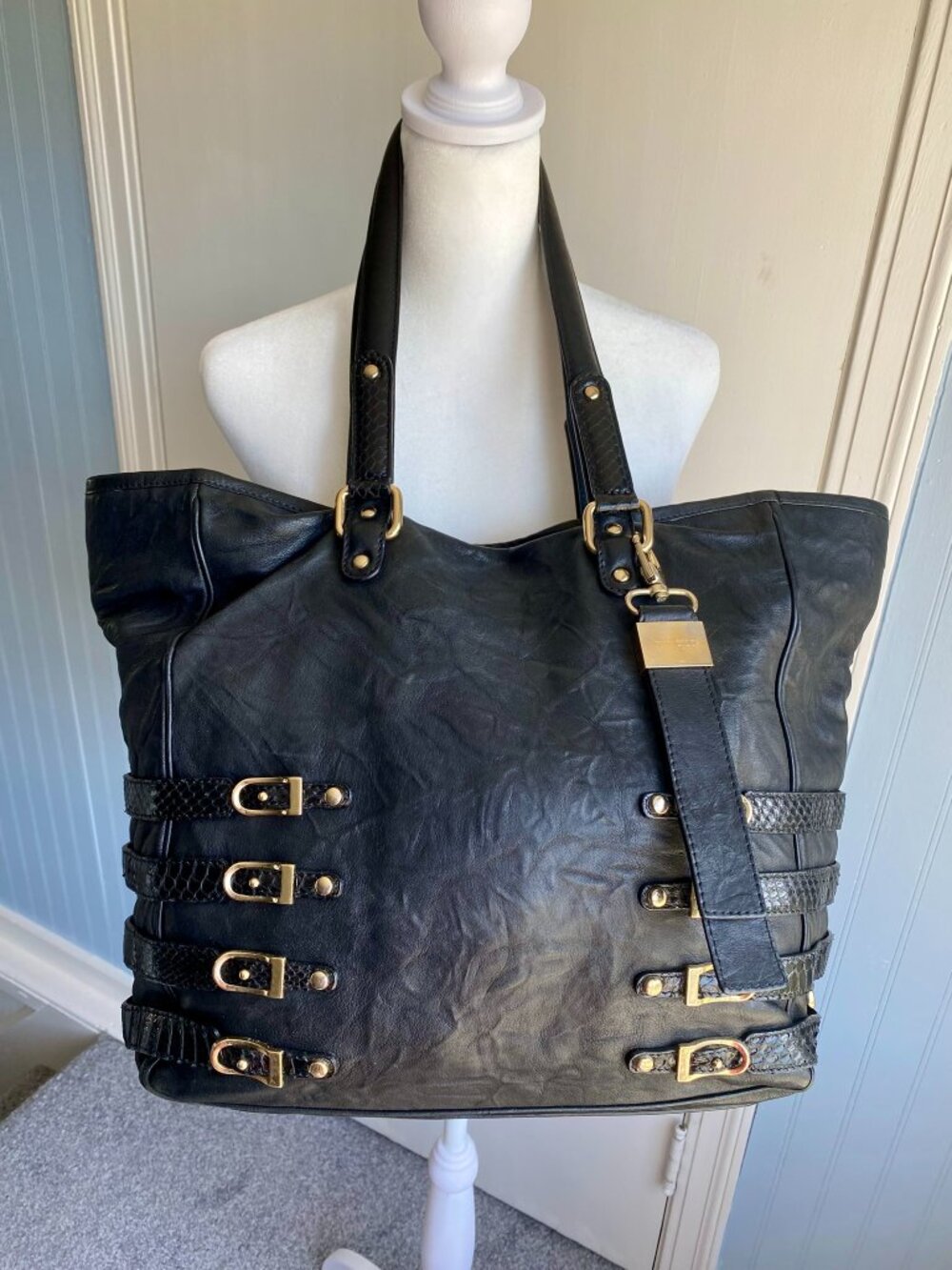 Jimmy Choo Bardia Large Black Leather Tote — Structured, Chic & Signature Buckle